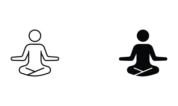 Professional Minimal Vector Icon Person meditating icon for wellness and yoga practice Editable Stroke, Outline and Solid Style, Black Monochrome, Isolated on White Background