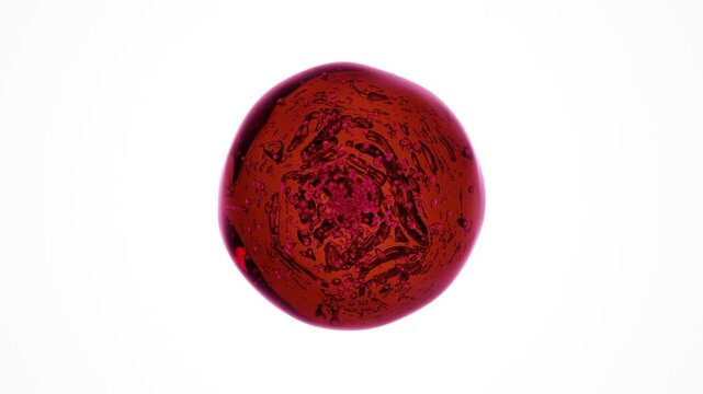 Abstract 3D Transparent Glass Spheres with Air Bubbles Orbiting Each Other on White Background, Pink and Green Floating Balls, Minimal Clean Loop Animation