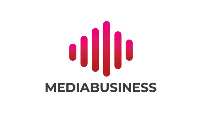 Minimalist vector illustration featuring a vibrant pink and red gradient audio wave business logo design