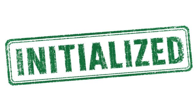 Green Grunge Rubber Stamp Design Featuring The Word Initialized Isolated On A Clean White Background For Use
