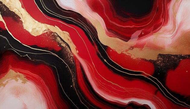 red and black abstract background with gold alcohol ink fluid art colorful red agate geode stone pattern luxurious wall decor print artwork