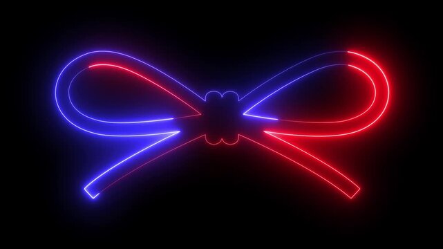 Glowing neon string knot icon isolated on black background. Nautical rope knots symbol. ropes with a bow knot. 4k video animation. 