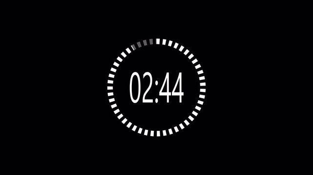 3 Minute Countdown Timer Animation, Modern Timer Interface Overlay on Transparent Background, Completes in 60 Seconds, 4K 