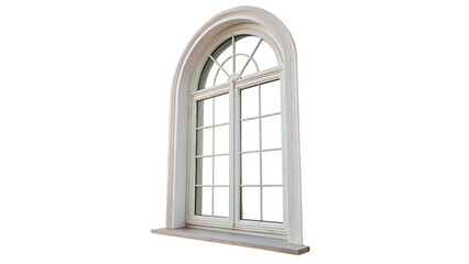 Fototapeta premium Classic white wooden arched window frame architecture design element isolated on transparent background