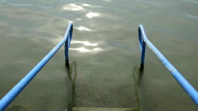 Stairs at the Beach of Balatonkenese in the Lake Balaton, Hungary 