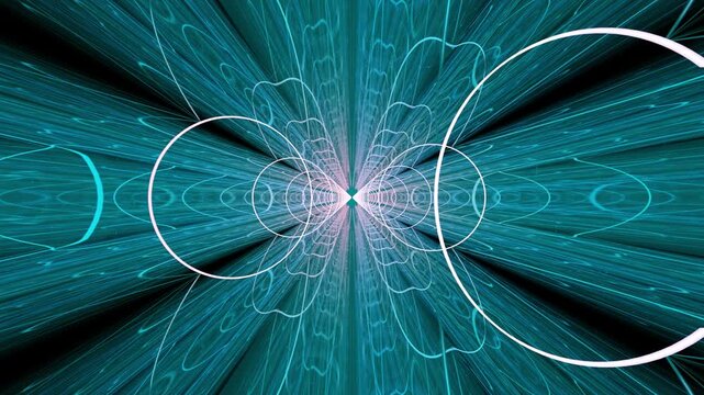 Abstract neon tunnel with reflective mirror walls, futuristic illuminated corridor, infinite geometric perspective, modern sci fi interior, realistic 3D render animation, seamless looping digital back