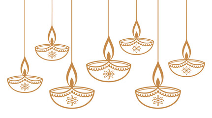 Hanging decorative traditional oil lamps for diwali celebration with festival celebration traditional religious ornament deepavali greeting © VectorVibe Studio