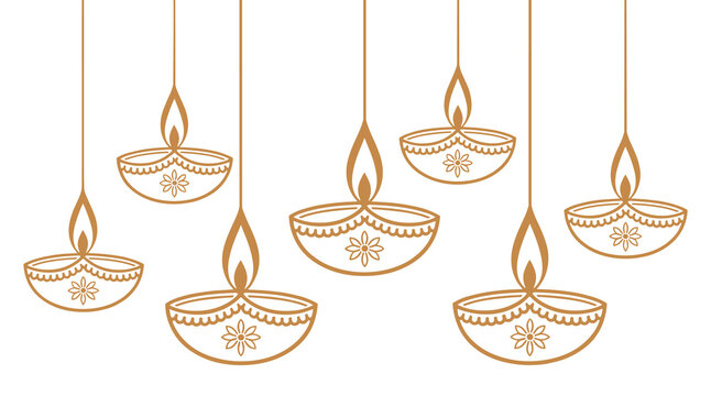 Hanging decorative traditional oil lamps for diwali celebration with festival celebration traditional religious ornament deepavali greeting