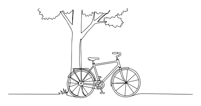 Bicycle leaning on tree simple outdoor lifestyle illustration