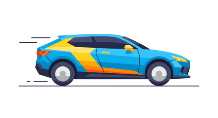 Fototapeta premium Blue and yellow sports car side view.