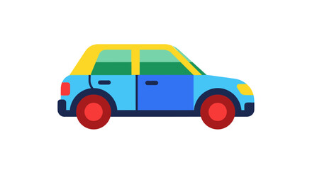 Fototapeta premium Blue Car Side View Illustration.