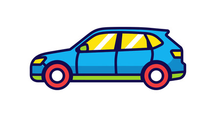 Fototapeta premium Blue Car Side View Illustration.