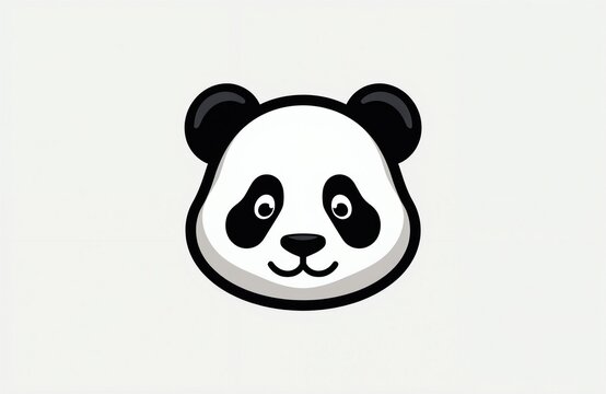 Modern minimalist panda head logo design isolated on white background. Simple graphic icon for brand identity. Cute black, white bear face illustration for children product mascot. Creative flat