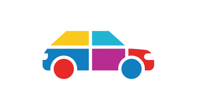 Colorful car with geometric shapes.