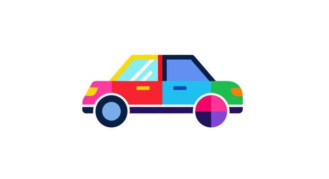 Colorful car with multicolored wheels.