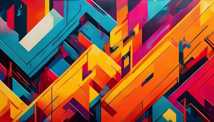 Fototapeta premium colorful urban wall graffiti banner background creative city street art background on wall abstract geometric graffiti composition in bold solid colors