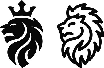 Two stylized lion heads with crown and mane designs © Nayon