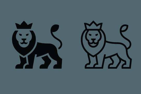 Two Crowned Lion Silhouettes Standing Side By Side Graphic Design