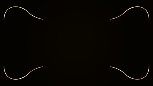 Golden abstract lines forming vintage frame on black background
