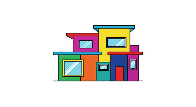 Colorful cartoon house with windows.