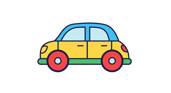 Colorful cartoon small yellow car.