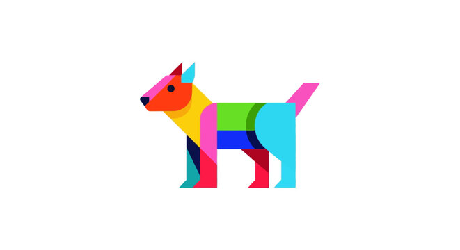 Colorful dog in geometric shapes.