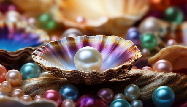 colorful pearl in oyster shell wallpaper background