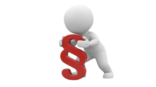 3D paragraph symbol, white character, red section sign, law icon
