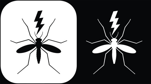 Mosquito and electricity icon set vector illustration with mosquito electricity lightning contrast protection electric parasite silhouette