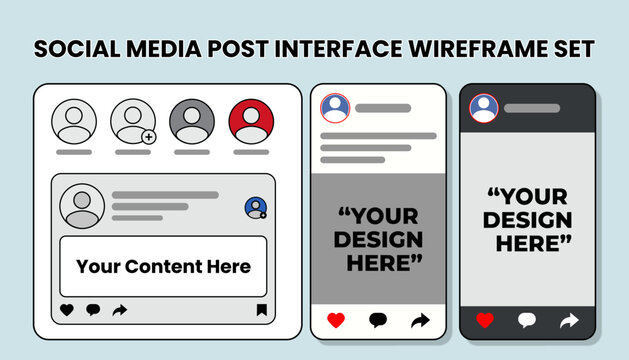 Social media post wireframe mockups for ui ux design and prototyping