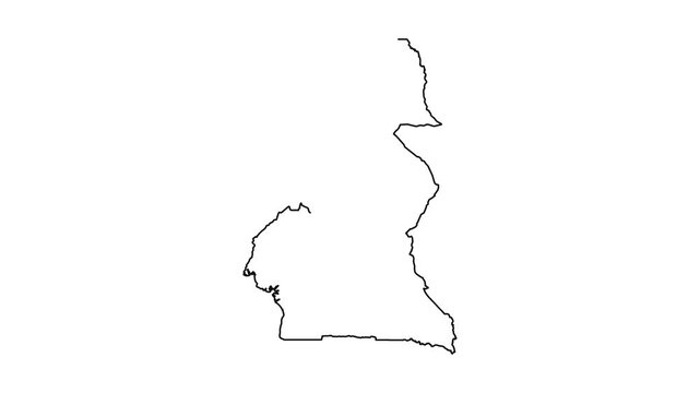 Animation of the country border outline of Cameroon forming on a plain white background.
