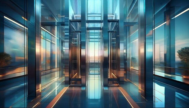 modern glass elevator shaft with transparent structure and illuminated interior design contemporary lift system inside building with reflective surfaces and geometric architecture