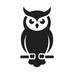 Stylized owl sitting on a branch icon with wildlife predator isolated silhouette illustration