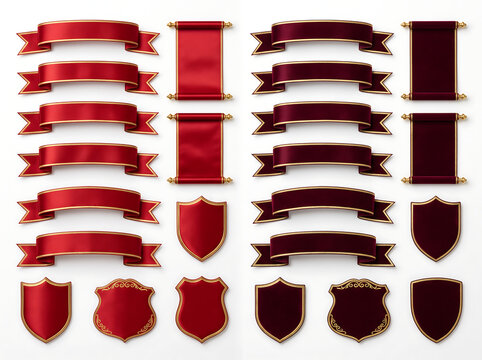 Set of elegant red ribbon banners