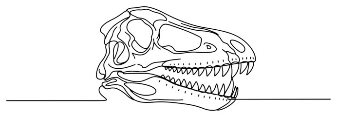 Dinosaur Skull One Line Drawing, T-Rex or Predator Fossil Minimalist Vector Illustration, Paleontology and Ancient Nature Concept © ----WWWLINE----