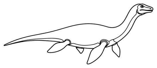 Plesiosaur Marine Reptile One Line Drawing, Long Neck Sea Dinosaur Minimalist Vector Illustration, Prehistoric Ocean Creature Outline © ----WWWLINE----