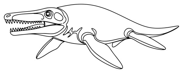 Mosasaur Sea Monster One Line Drawing, Prehistoric Marine Predator Minimalist Vector Illustration, Ancient Ocean Reptile Outline © ----WWWLINE----
