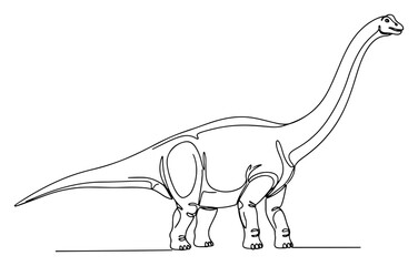 Brachiosaurus Long Neck Sauropod One Line Drawing, Giant Herbivore Dinosaur Minimalist Vector Illustration, Prehistoric Animal Concept © ----WWWLINE----