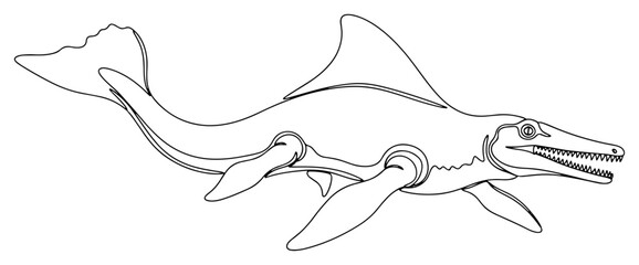 Ichthyosaur Marine Reptile One Line Drawing, Prehistoric Sea Predator Minimalist Vector Illustration, Ancient Ocean Creature Outline © ----WWWLINE----