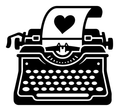 Typewriter printing heart symbol vintage retro graphic vector