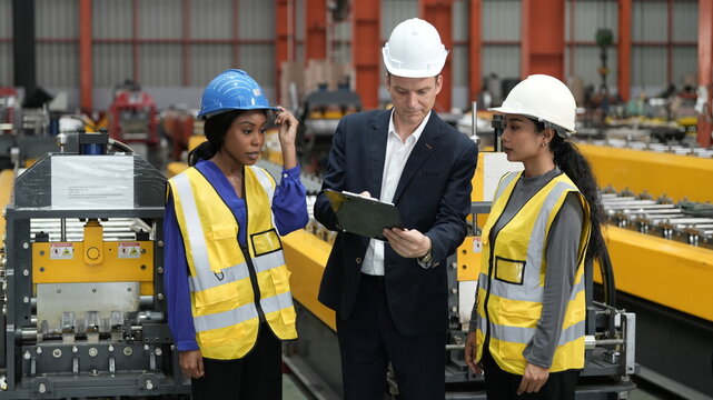 engineer team full skill quality for maintenance and training in industry factory worker , warehouse Workshop for factory operators, mechanical engineering team production.