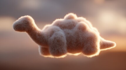 Fototapeta premium Whimsical Fluffy Cloud Creature During Golden Hour Sunrise or Sunset