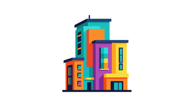 Colorful illustration of modern buildings.