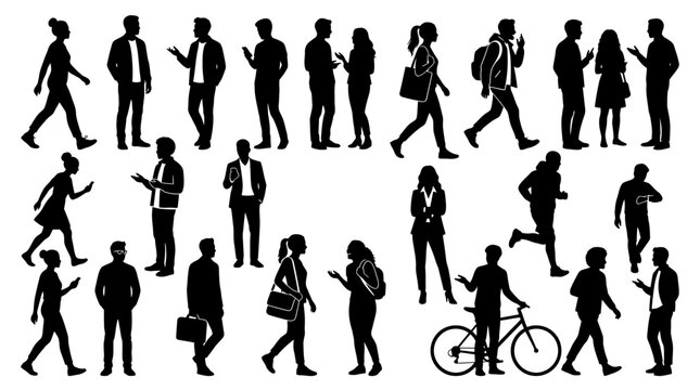 Diverse Silhouettes of People in Various Poses and Activities.