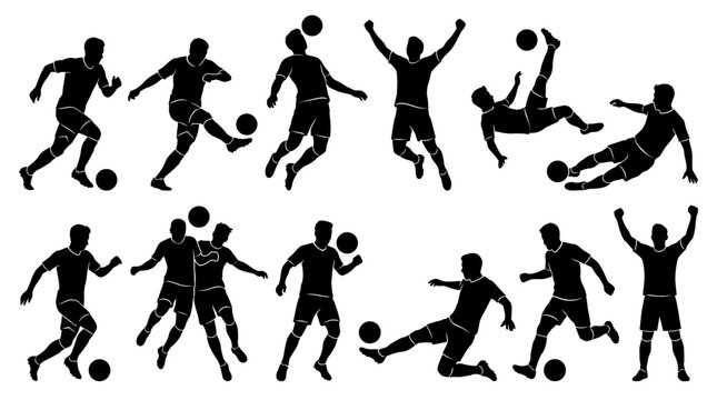 Dynamic Silhouettes of Soccer Players in Various Action Poses.