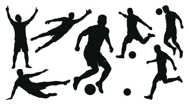 Dynamic Silhouettes of Soccer Players in Various Action Poses.
