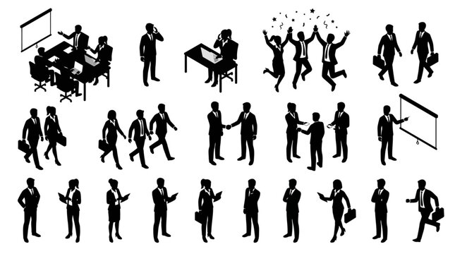 Isometric Business People Silhouettes Collection for Corporate and Professional Concepts.