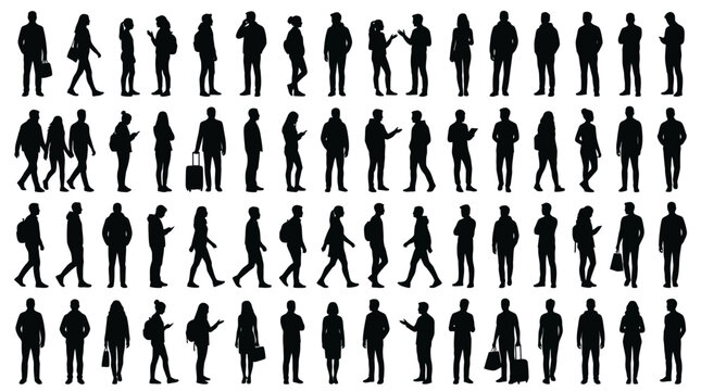 Silhouettes of diverse people walking and standing in various poses.