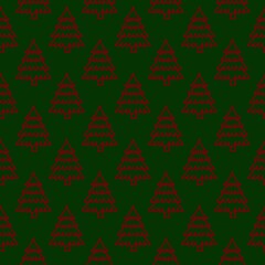 Obraz premium Red Christmas Tree Seamless Pattern on Dark Green Background