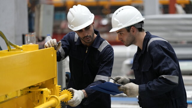 engineer team full skill quality for maintenance and training in industry factory worker , warehouse Workshop for factory operators, mechanical engineering team production.